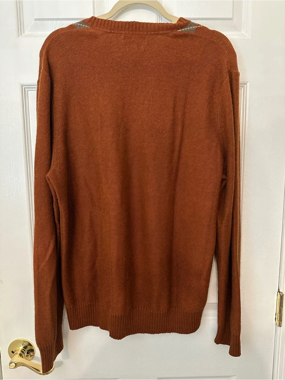 Banana Republic Men’s Rust and Orange Argyle V-Neck Sweater